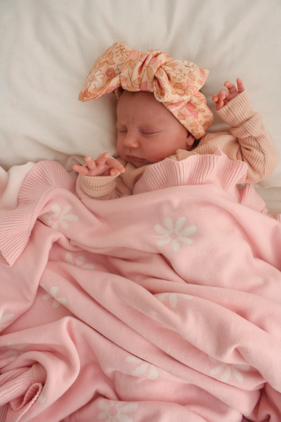 Frill Knit Blanket | Baby Pink Floral