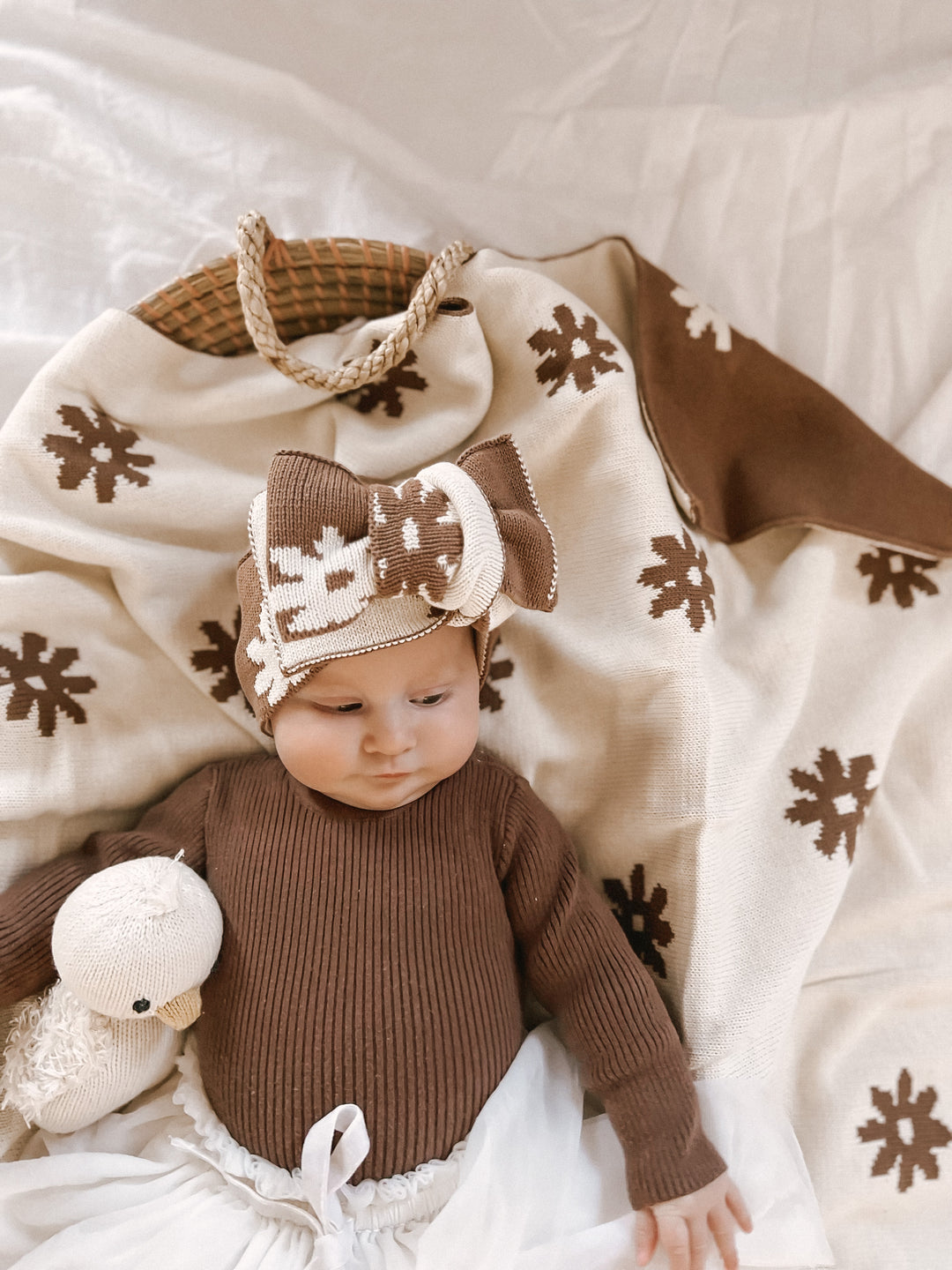 Chocolate Floral Knit Oversized Topknot