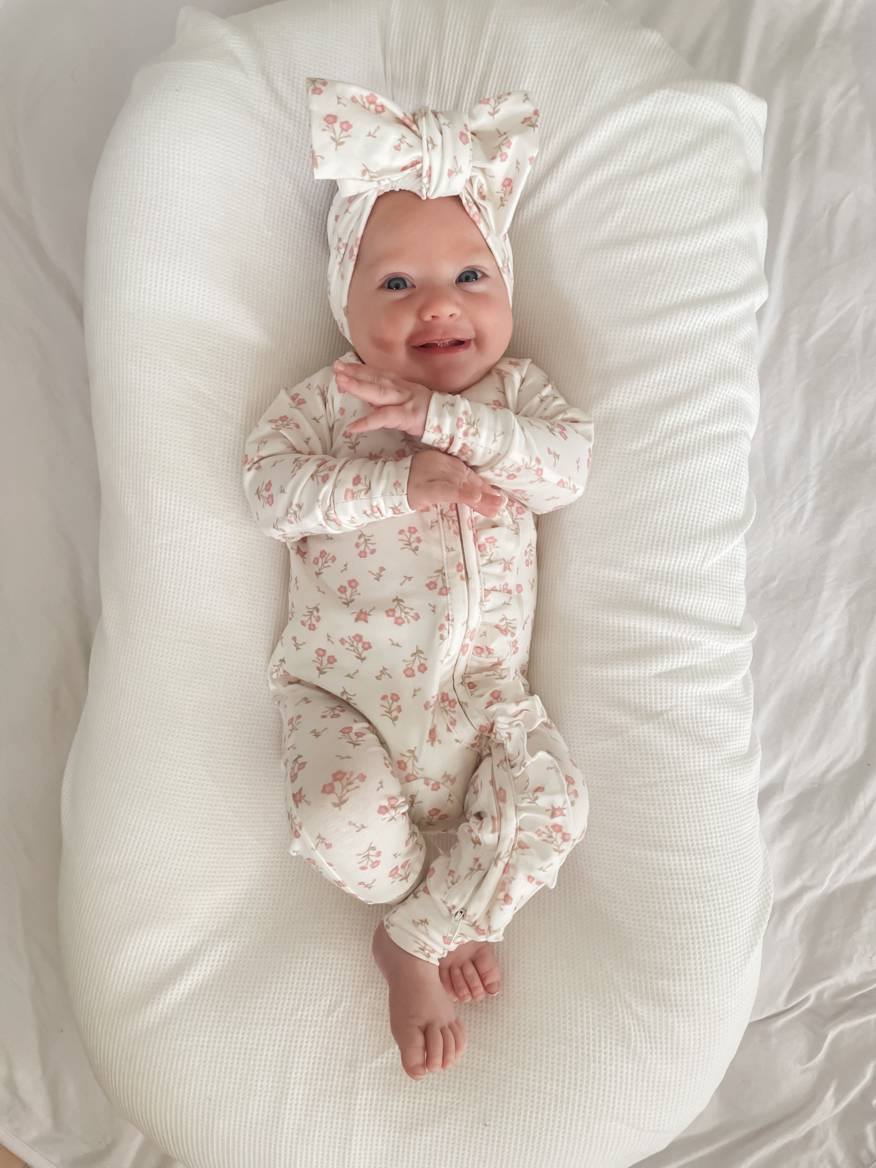 Frill Zip Romper | Paisley Peony – Little and Fern
