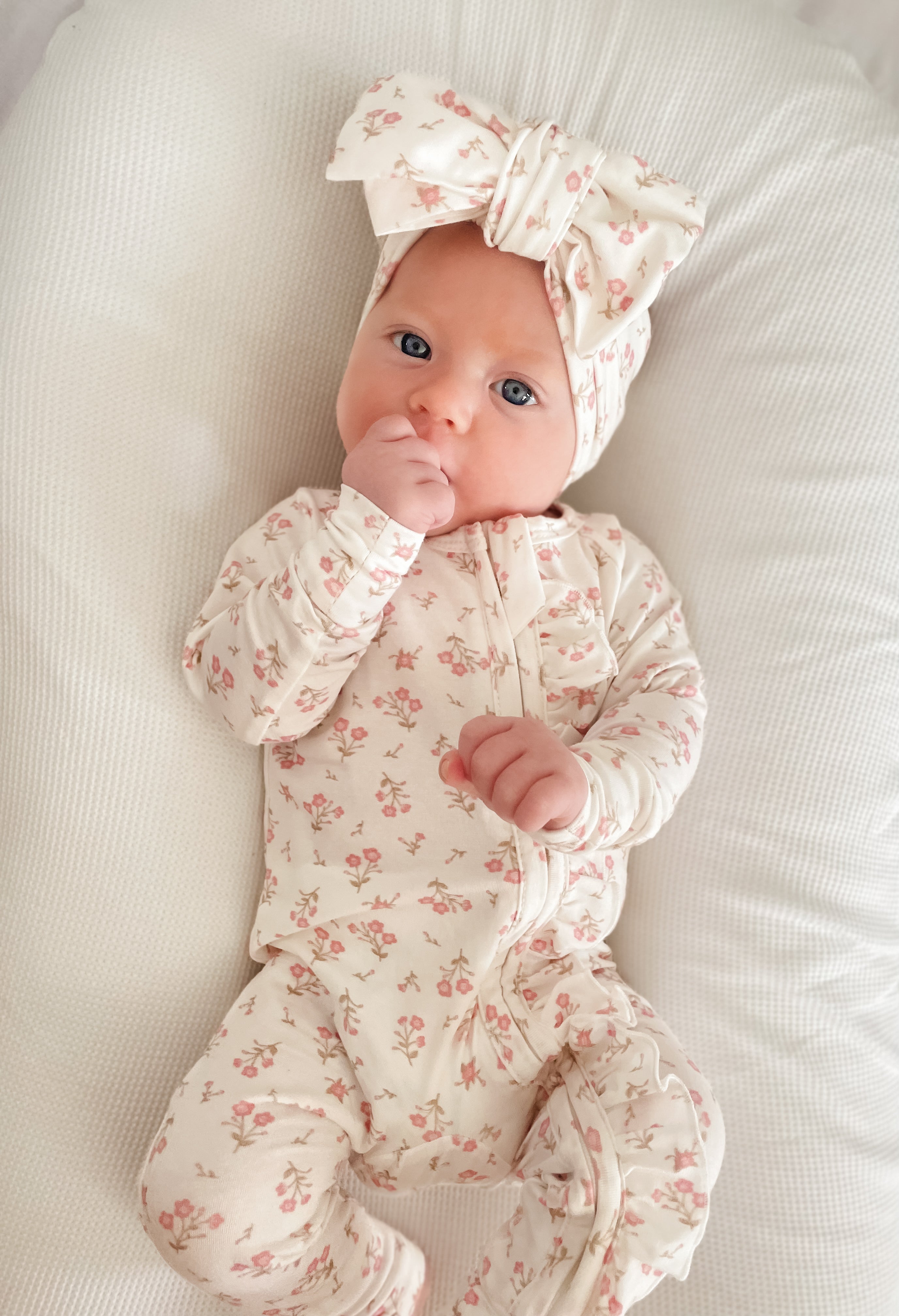 Frill Zip Romper | Paisley Peony – Little and Fern