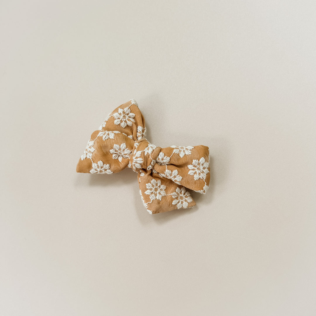 Apricot Floral Broiderie Pinwheel Bow